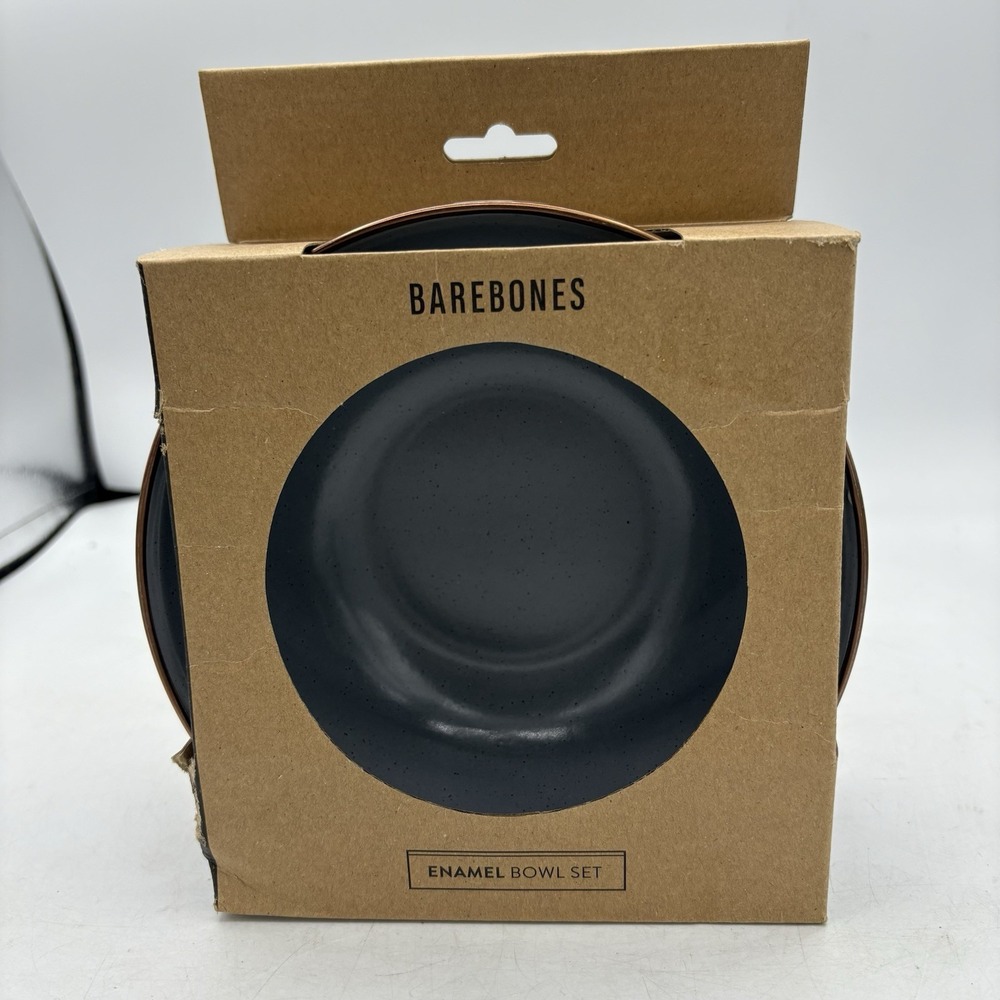 Barebones Enamel Bowl Set of 2 Boxed Speckled Dark Gray 6 3/4"